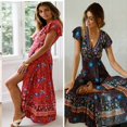 thumbnail image 3 of Robe Maxi Courte Bohème pour Femmes, Été, Plage, Cocktail, Fête, Florale, 3 of 5