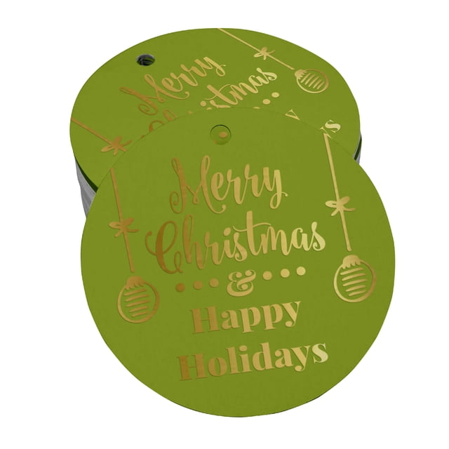 Inkdotpot Gold Foil Paper Hang Tags Merry Christmas & Happy Holiday Favor Tags 100 Pieces
