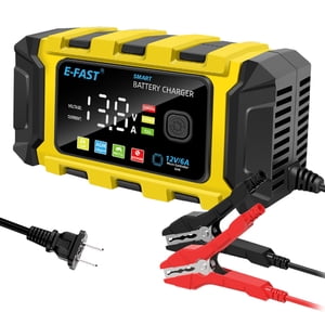 E-FAST Chargeurs de batteries pour voitures 12V/6A Chargeurs de batterie complets automatiques Mainteneur Chargeurs portatifs de charge de batterie Desulfator pour batteries au plomb de moto de voiture