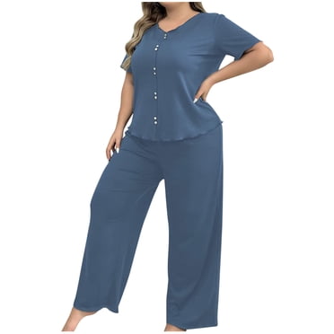 Posijego Ensembles de Pyjama pour Femmes Grande Taille Été Décontractés T-Shirts à Manches Courtes et Pantalons Pyjamas Vêtements de Détente