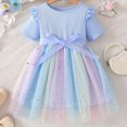 thumbnail image 2 of MIASHUI Robe Tutu en Tulle pour Bébé Fille, Tout-Petit, à Volants, Manches Courtes, Fleur, Princesse, Robe d'Été de Fête, Bleu Clair, 5-6 Ans, 2 of 3
