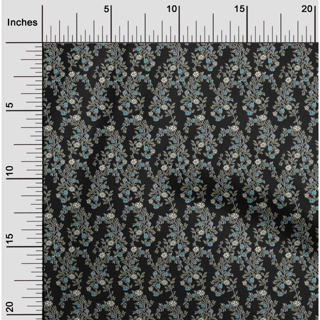 oneOone Viscose Chiffon Fabric Leaves & Floral Block Printed Craft Fabric BTY 42 Inch Wide