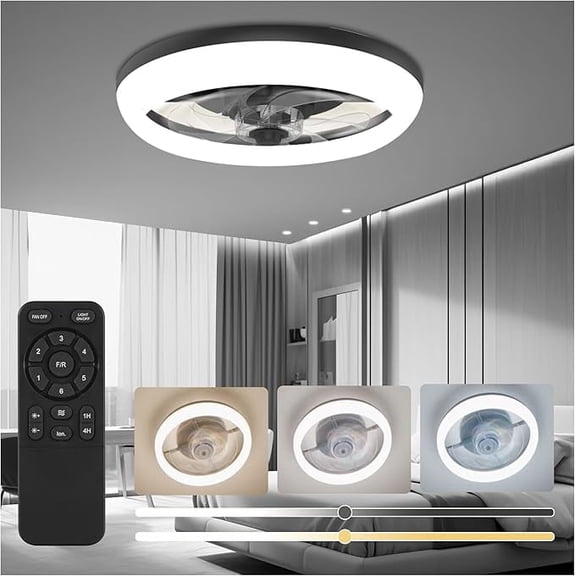 Bell + Howell CannonX Blanc 14” Ventilateur de Plafond à DEL 6 Vitesses avec Télécommande, Minuterie et Mode Inversion