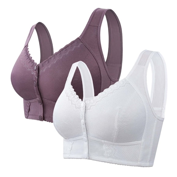 Hontri Wirefree Front Closure Bras for Seniors - Breathable Support Bras for Elderly Women (Comfort, Lightly Lined) Grey 40