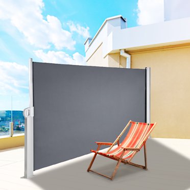 VEVOR Retractable Side Awning, 63''x 118'' Full Aluminum Rust-Proof Outdoor Privacy Screen, Folding Room Divider Wind Screen for Patio Sun Shade, Backyard, Balcony, Roof Terraces and Pools, Gray