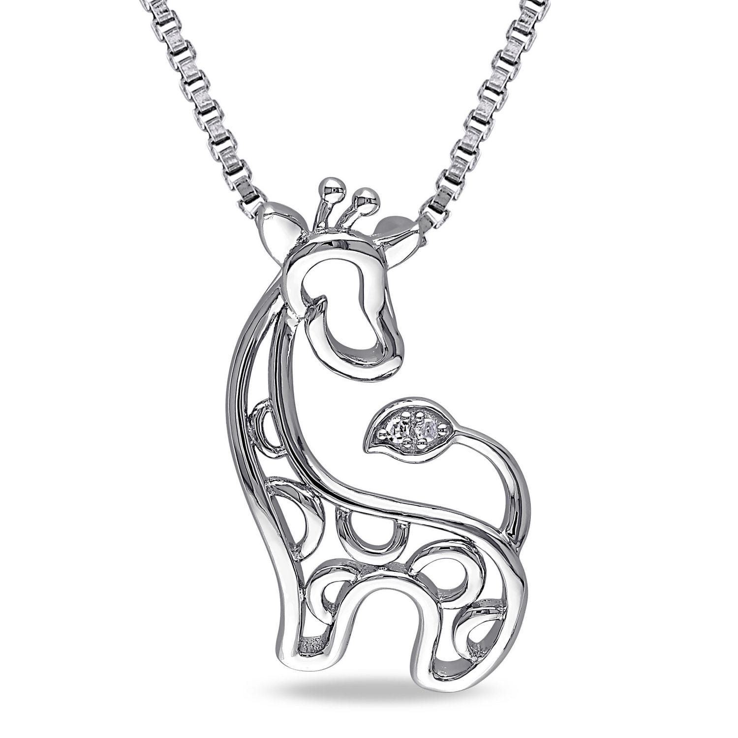 Pendentif animal de forme girafe Miabella avec accents de diamants en argent sterling, 18 po