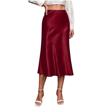Npasoilc Satin Skirts for Women Side Zipper High Waisted Skirts Soft Breathable Hip-Wrapped Midi Skirts Casual Straight Party SKirts