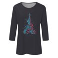 thumbnail image 4 of Pompotops T-shirt Ample Imprimé pour Femme Blouse à Manches 3/4 Col Rond Hauts Décontractés Liquidation, 4 of 4