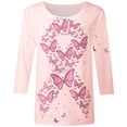 thumbnail image 3 of T-Shirts Élégants pour Femmes à Imprimé Graphique de Sensibilisation au Cancer, Col Rond Décontracté, Manches Trois Quarts, Haut pour Usage Quotidien au Printemps, en Été et en Automne, 3 of 3