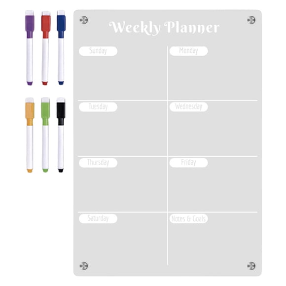 Barhoo Refrigerator Magnet Acrylic Fridge Calendar Planner Board Schedule Daily Planning Kitchen Family Meal Prep Message Board Magnetic Whiteboard Dry Erase Board Kitchen Organization Tool
