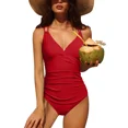 thumbnail image 3 of Charmo Women V Neck One Piece Swimsuits Tummy Control Runched Monokini Bathing Suits, 3 of 8
