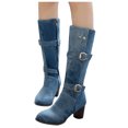 thumbnail image 3 of Bottes Mode en Denim pour Femmes à Talon Carré Chaudes, Décontractées, à Tige Longue, 3 of 9