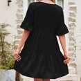 thumbnail image 4 of Robes pour Femmes 2024 Été Surdimensionnée Décontractée Col en V Jupe à Lacets devant Taille Haute Robe Ample Robe à Manches Courtes Col en V Robe Longueur Genou Rabais de 50 % Liquidation!, 4 of 4