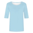 thumbnail image 4 of CFLVAEK Elbow Length Sleeve T Shirts Plus Size Womens Solid Color Shirt Loose Fitted Basic Round Neck Blouses, 4 of 5