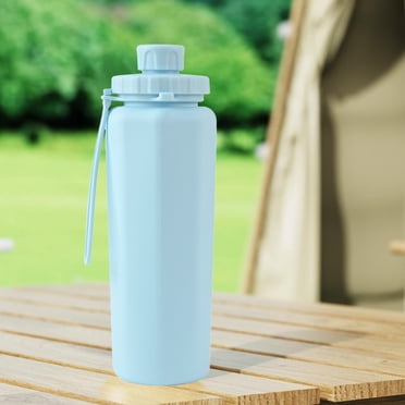 Bouteille d'Eau de Sport Pliable pour l'Extérieur 600 ml - Bouilloire en Silicone Résistante aux Hautes Températures / Conception Pliable Portable pour le Camping, la Randonnée, les Sports / avec Corde de Levage Durable / Étanche / Bleu Ciel