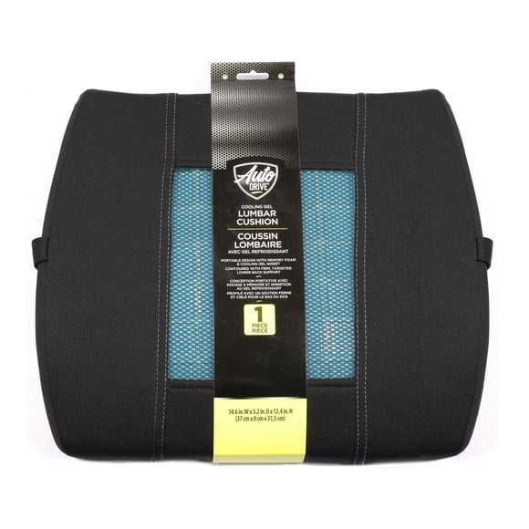 Auto Drive Gel and Memory Foam Lumbar Cushion, Black