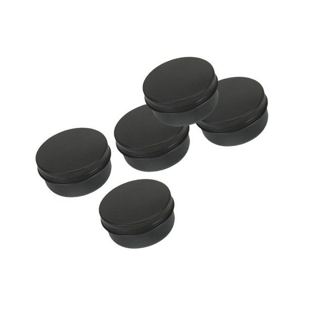 Transemion 5pcs Empty Aluminum Jars Cosmetic Screw Balm Lip Lid Cans Containers Black 50ml 1Set