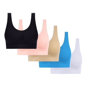 FAVIPT Womens Bras Large 5 PCS Push Up Underwear Mesh Daily Traceless Bralette Comfort Wireless Bra with Removable Pads Pink,XXL