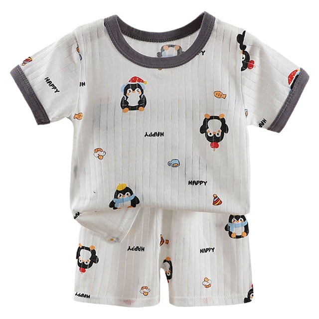 BOBOGOJP Pyjama 2 Doux à Manches Courtes Ensemble de Pyjama d'Été Extensible Court Vêtement de Nuit Grand (Gris, 3-4 Ans)