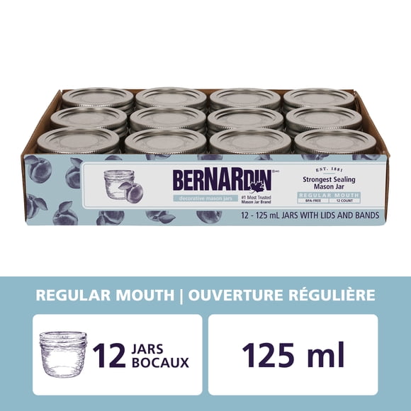 Bocaux décoratifs Bernardin à ouverture régulière, 125&nbsp;ml, 12&nbsp;unités