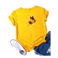 thumbnail image 1 of Innerwin Tee Butterfly Letter Printed Ladies T Shirt Holiday Short Sleeve Basic Tops Golden XXL, 1 of 5