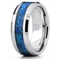 thumbnail image 2 of Men's 8MM Tungsten Carbide Wedding Band Ring With Blue Green Simulated Opal Inlay 8MM, 2 of 4