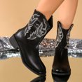 thumbnail image 2 of Cowboy Boots for Women Classic Embroidered Leather Round Toe Wide Mid Calf Cowgirl Boots Casual Winter Fall Slip on Riding Short Booties with Back Zipper, 2 of 7
