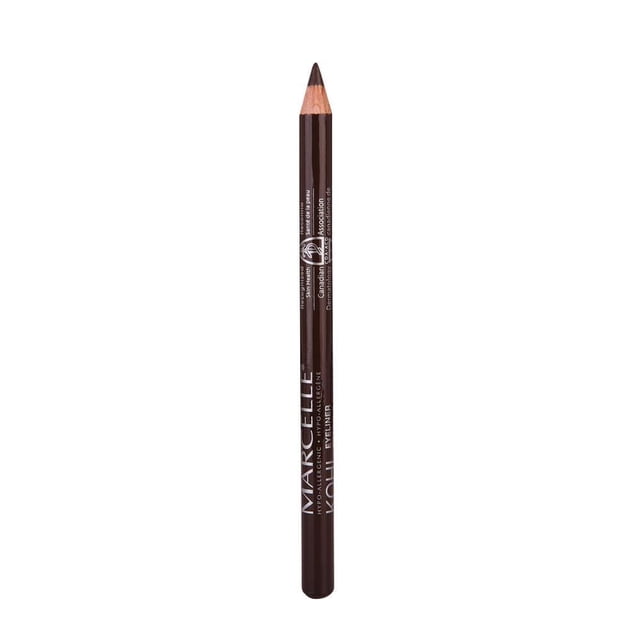 Marcelle Kohl Eyeliner - Eye-Brightening Beige pencil eyeliner with a sharpened tip and dark brown wooden body, featuring white printed branding. This hypoallergenic eyeliner glides smoothly, provides intense coverage, and resists budging on the waterline for over 4 hours.