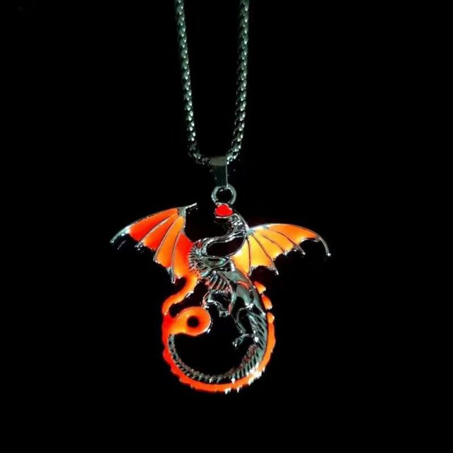 Glow Flame Dragon Necklace Personality Punk Glow Pendant Animal Sweater Chain