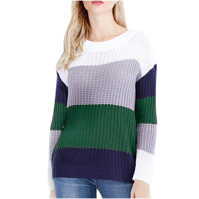 RKSTN Sweaters for Women Fashion Sleeves Round Neck Color Matching Loose Tops Blouse Knitted Sweater Fall Sweaters