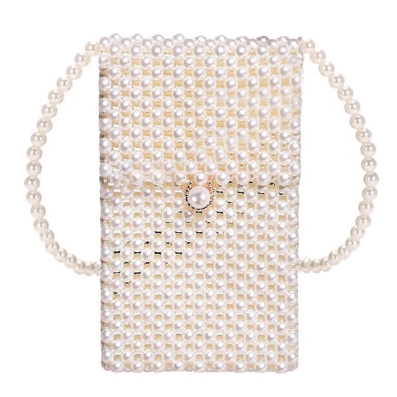 HLONK Hand-Woven Pearl Bags Lady Beaded Shoulder Bag Handbag Flap Bag Mini Crossbody Bag #Triangle
