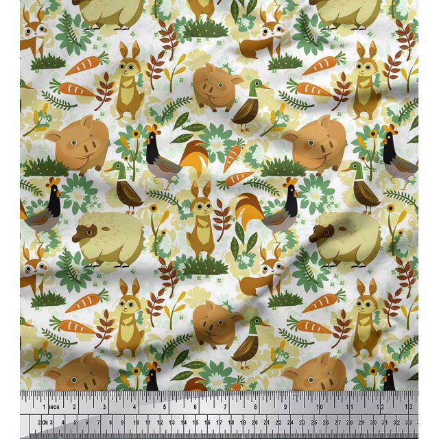 Soimoi Modal Satin Fabric Floral,Bird & Animal Cartoon Fabric Prints by Yard 42 Inch Wide