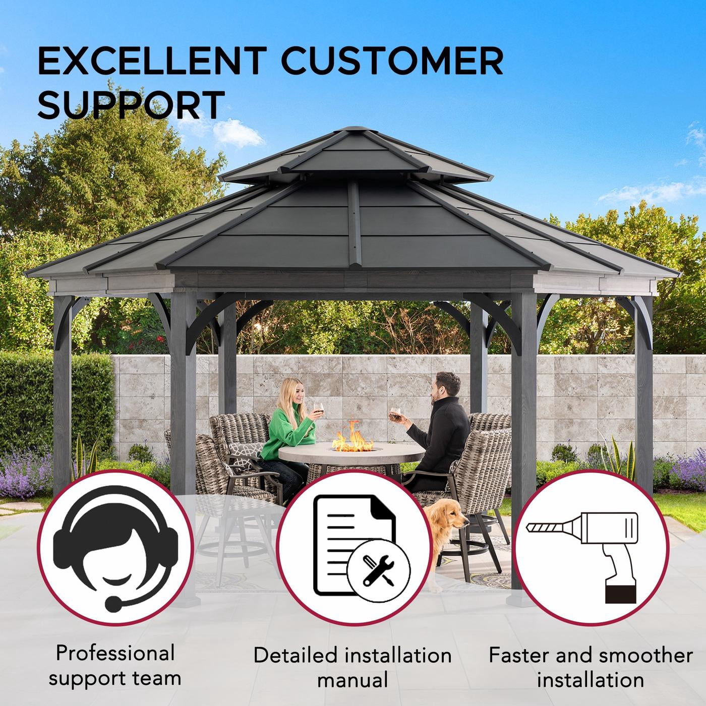 Sunjoy 15 ft. x 18 ft. Outdoor Hexagon Hardtop Gazebo
