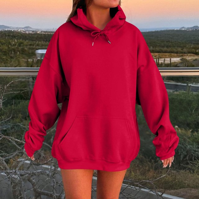 IMENGL Oversized Winter cotton hooded pullover sweatshirt, Red XL, Size M-5XL