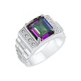 thumbnail image 2 of RYLOS Men's Rings 14K White Gold Designer Style 10X8MM Emerald Cut Shape Gemstone & Diamonds Alexandrite June Birthstone Rings For Men Size 9, 2 of 6