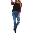 thumbnail image 3 of Women Plaid Stripe Print Colorblock Crew Neck Long Sleeve Pullover Shirt, 3 of 5