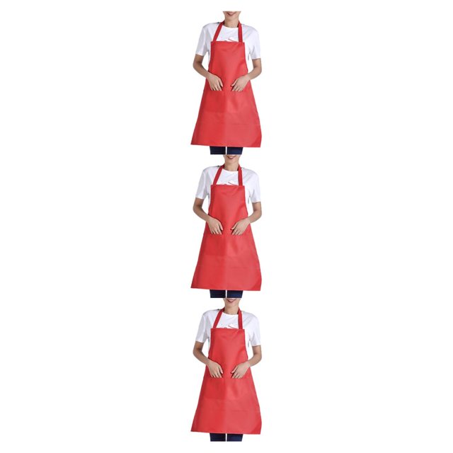 Decodeary 12pcs Woman Apron With Pockets Efficient And Stylish Cooking Companion Polyester Adjustable Half-length Adult Apron red 3Set