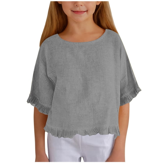 RXIRUCGD 2025 Vêtements d'Été pour Enfants Nouveaux T-Shirts d'Été pour Enfants Manches Raglan Manches Courtes T-Shirt Graphique Col Rond T-Shirt Filles Haut Décontracté