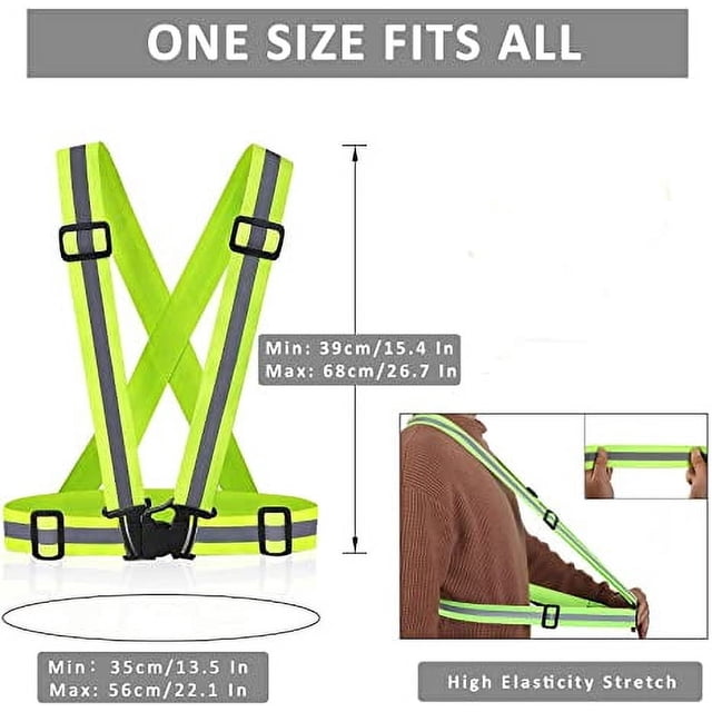 Gilet de Sécurité à Bretelles Réfléchissantes - Équipement de Course Réfléchissant à Haute Visibilité Réglable pour Femmes Hommes Nuit, Vert, Barres Horizontales