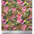 thumbnail image 1 of Soimoi Poly Georgette Fabric Bird,Leaves & Rose Floral Fabric Prints By Yard 52 Inch Wide, 1 of 3