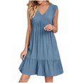thumbnail image 1 of Yuyuzo Robes d'Été pour Femmes Sans Manches à Col en V Mini Robe T-Shirt Plissée à Volants Fluide Plage Vacances Robes d'Été, 1 of 6