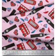 thumbnail image 2 of Soimoi Poly Georgette Fabric Bus,Telephone Booth & London Clock Tower Architectural Fabric Prints by Yard 52 Inch Wide, 2 of 3