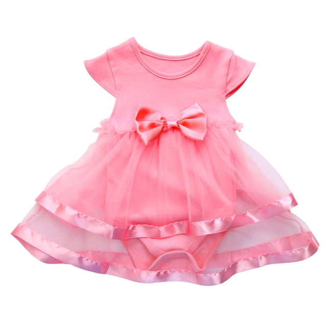MIASHUI Robe Barboteuse Tutu pour Bébé Fille à Manches Courtes, Robe de Princesse pour Fête d'Anniversaire, Rose, 0-3 Mois