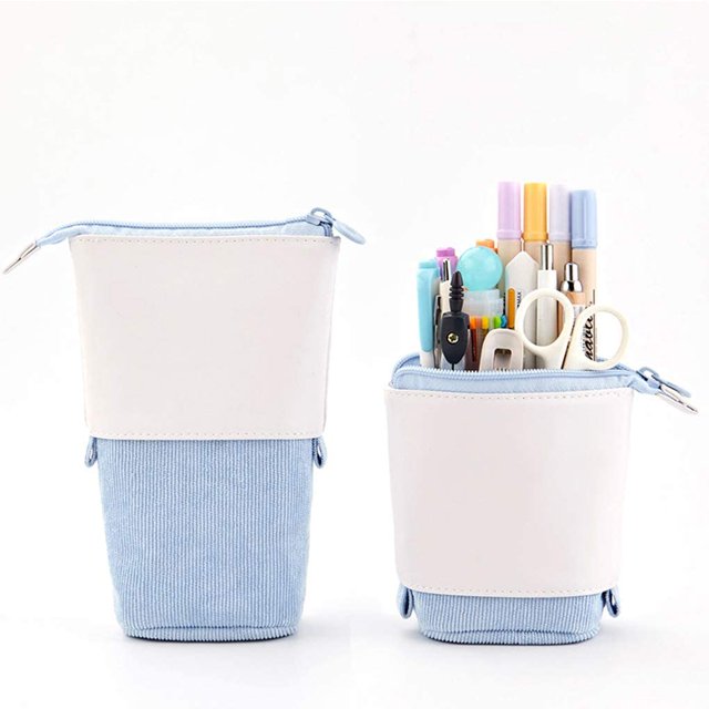 Retractable Pencil Case Stand Up Pencil Case Pencil Pouch Phone Holder Pens Case Standing Pen Pouch Bag Pencil Case Large Capacity Pencil Case Canvas Pencil Case,Blue