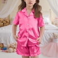 thumbnail image 4 of BLVB Girls Pajamas Satin Pajama Set Silk Pjs Short Sleeve Button down Shirts Summer Ruffle Sleepwear for Big Kids 5-15Y, 4 of 6