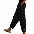thumbnail image 1 of Timegard Womens Pants Elastic High Waist Lightweight Side Button Solid Color Lounge Trousers with Pockets, 1 of 7