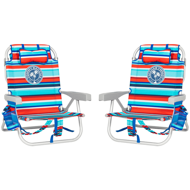 Tommy Bahama Backpack Beach Chair, 2-pack | 5-Position Adjustable | Padded Straps | Insulated Pouch | Red