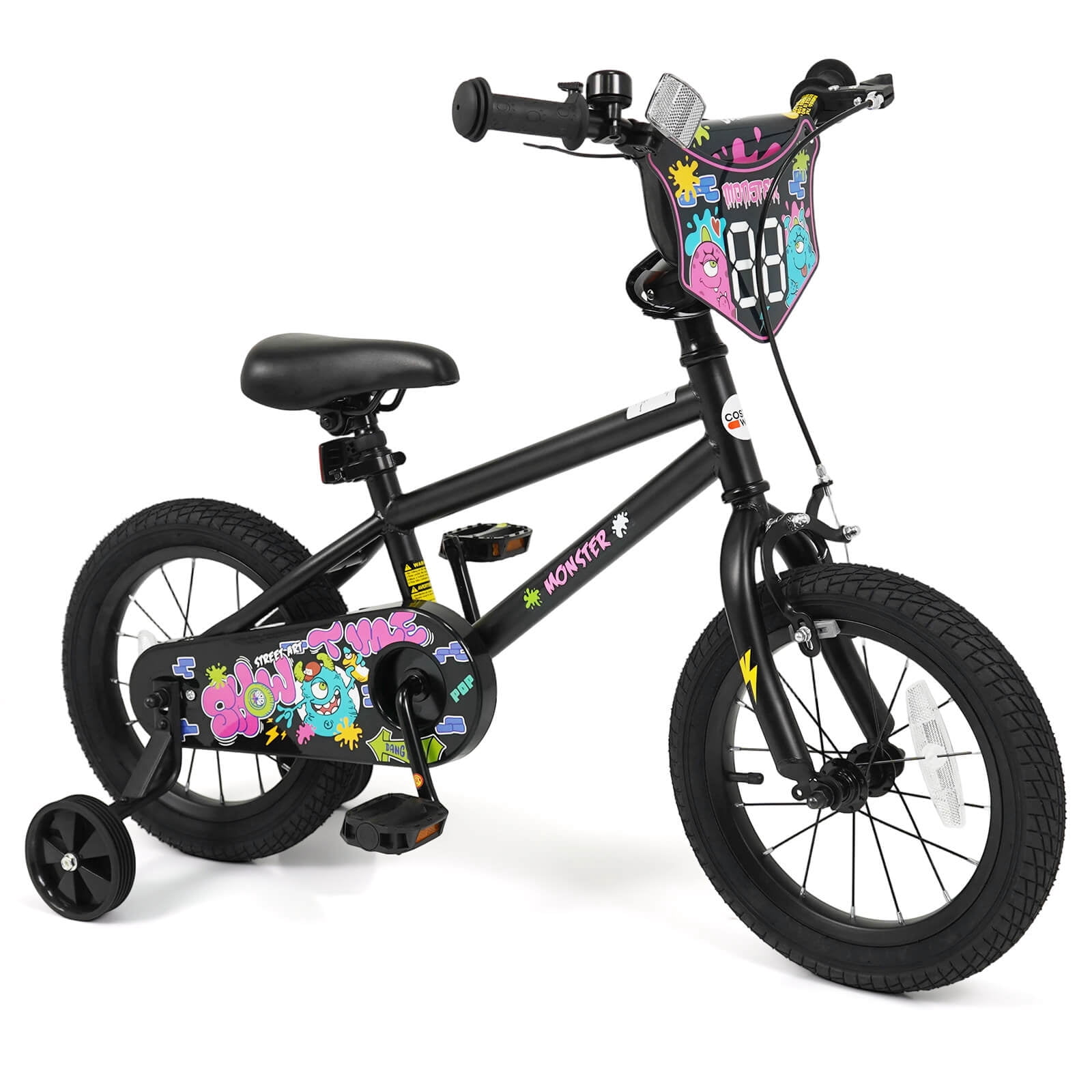 Costway Vélo pour enfants de 14 pouces avec roues d'entraînement. Freins à main et à rétropédalage. Siège réglable