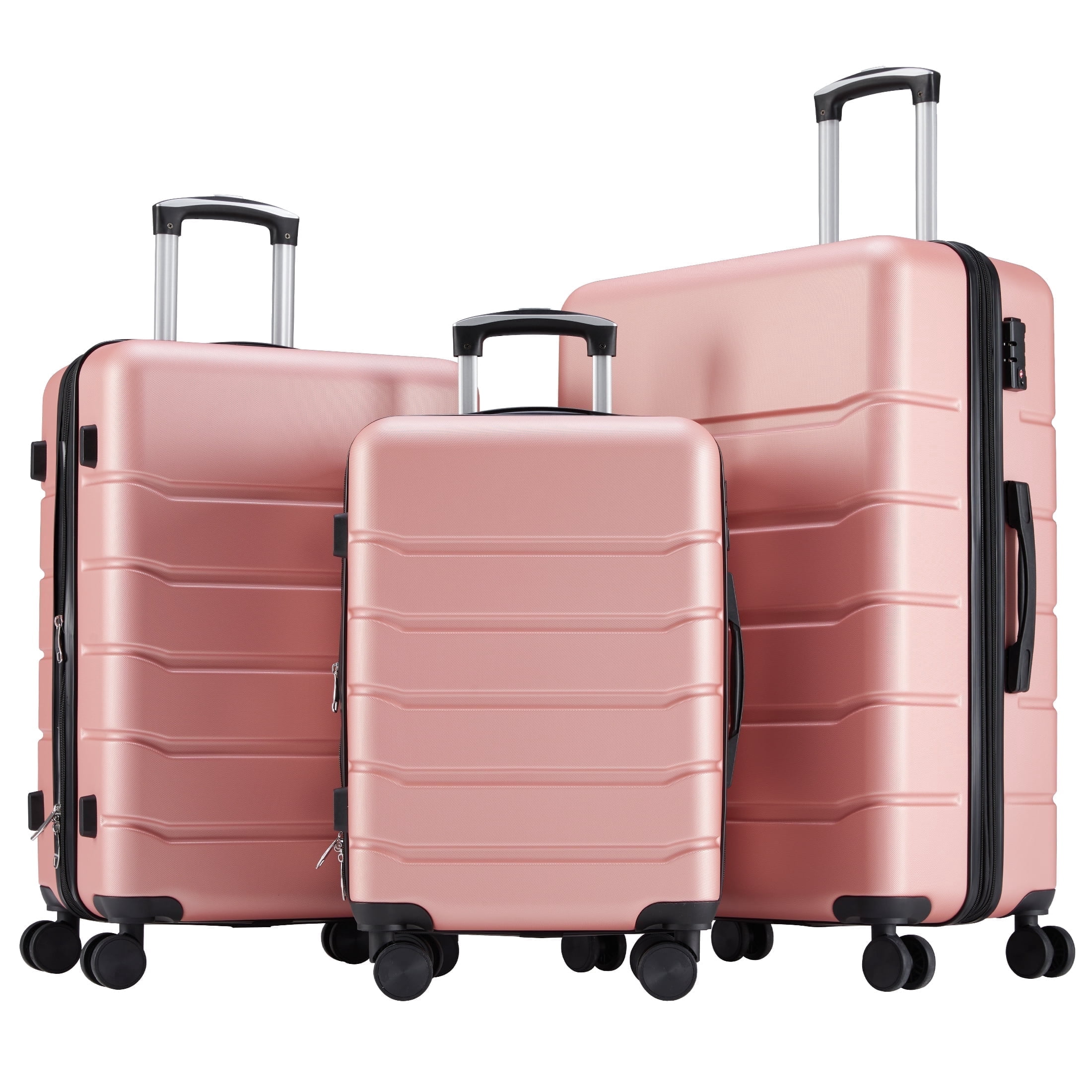 edx Ensembles de Bagages 3 Pcs, Valise Rigide 20/24/28 Pouces avec 4 Roues Doubles Pivotantes, Extensible et Serrure TSA, Valise à Coque Rigide Légère à Roulettes, Rose