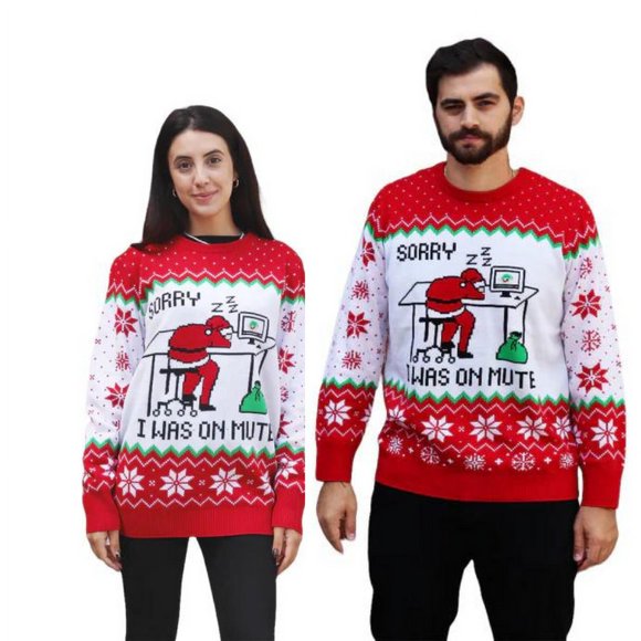 Couple - Sleepy Santa On Mute Sweater Couple's Ugly Christmas Sweater